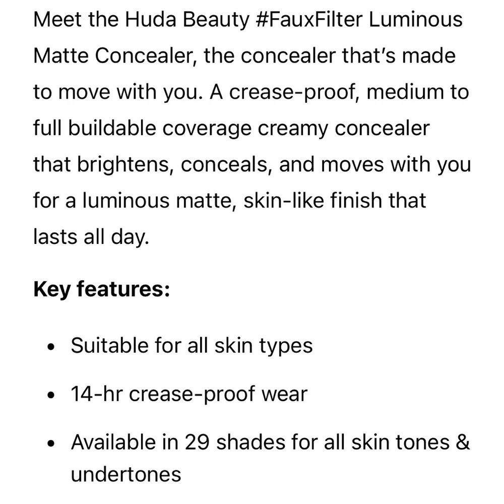 HUDA BEAUTY #FauxFilter Luminous Matte Liquid Concealer - Praline (BNIB)